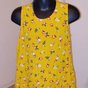 dip Mustard Yellow Floral Print Sleeveless Shift Dress